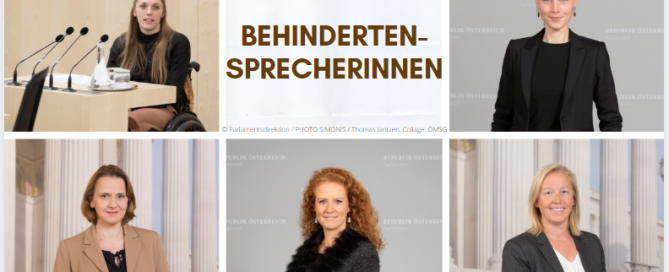 Behindertensprecherinnen: Kira Grünberg, Heike Grebien, Verena Nussbaum, Dagmar Belakowitsch und Fiona Fiedler © Parlamentsdirektion / PHOTO SIMONIS / Thomas Jantzen, Collage: ÖMSG