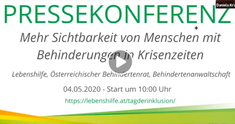 Screenshot Pressekonferenz „Mehr Sichtbarkeit von Menschen mit Behinderungen in Krisenzeiten“, 4. Mai 2020