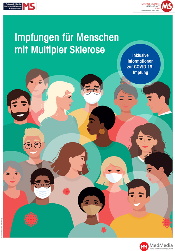 Cover der Broschüre Impfungen für Menschen mit Multipler Sklerose. Inklusive Informationen zur COVID-19-Impfung.